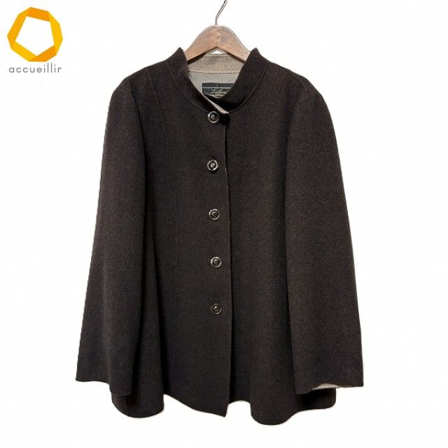 wnc レリアン Leilian コート 13 こげ茶 ウール スタンド ハーフ イタリア製生地 大きいサイズ レディース 960213