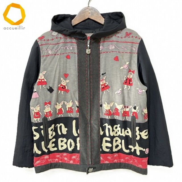 wnc アルベロベロ ALBEROBELLO ブルゾン 黒 グレー 赤 中綿 ジップ 豚モチーフ フード付き 異素材 切替 レディース 960970