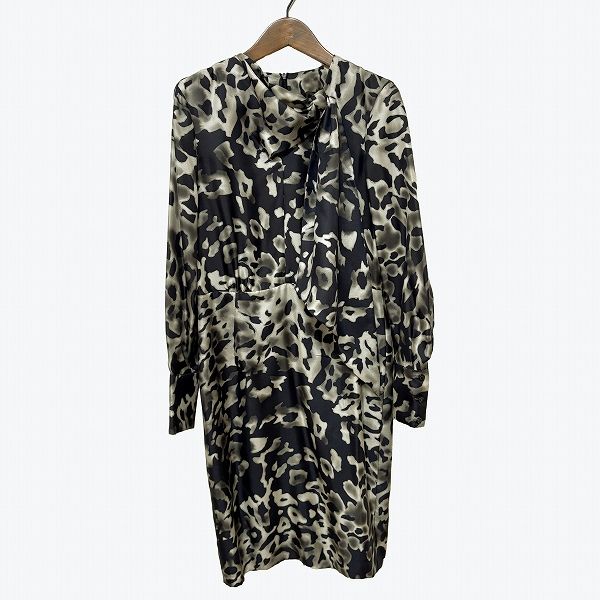 anc エスカーダ ESCADA ワンピース 32 グレー 黒 シルク 総柄 スカーフ風 レディース 962012