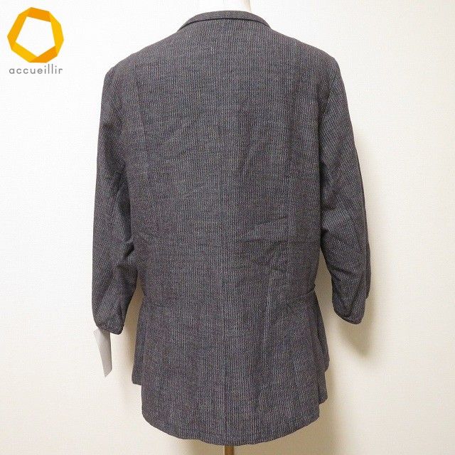 anc ギエモン 儀右衛門 オカモト商店 シャツ ブラウス グレー 黒 絣 七分袖 ストライプ スナップボタン レディース 964094