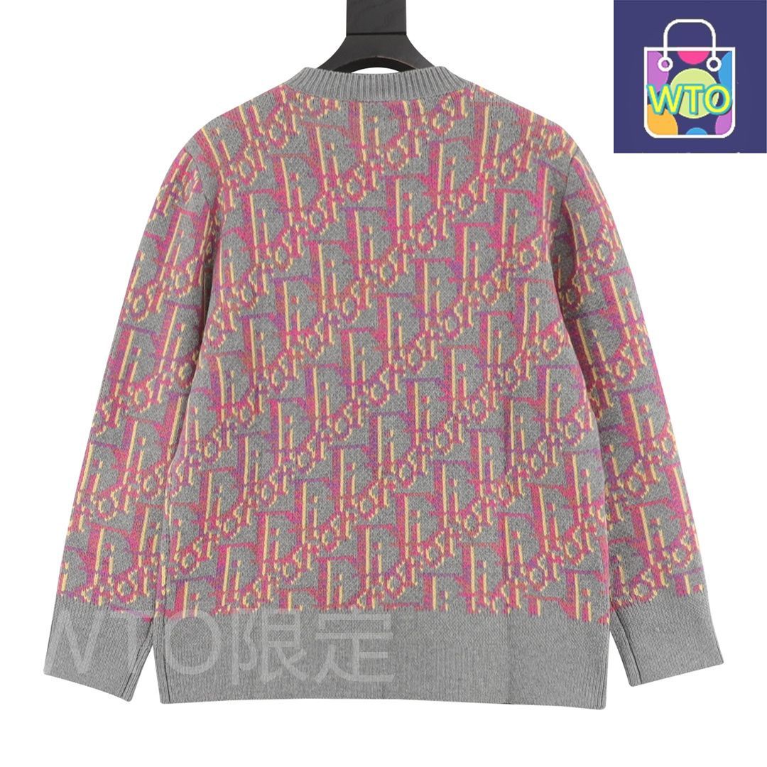 今日 Dior ディオール CDオールプリント提花クルーネックセーターシリーズ インポート7針提花工芸-羊毛晴綸混紡