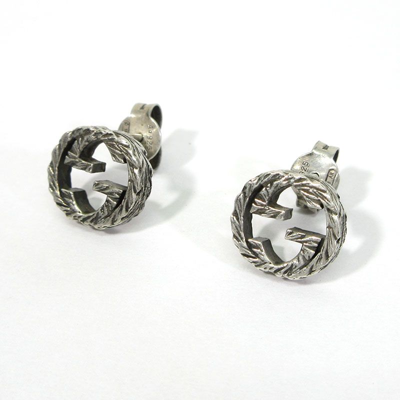 三重本店 GUCCI グッチ ピアス インターロッキングG エングレーピング アラベスク 457109 J8400 0811 シルバー系 135