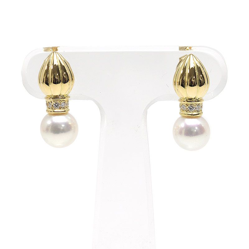 ミキモト MIKIMOTO パールダイヤモンドピアス K18YG パール約8mm