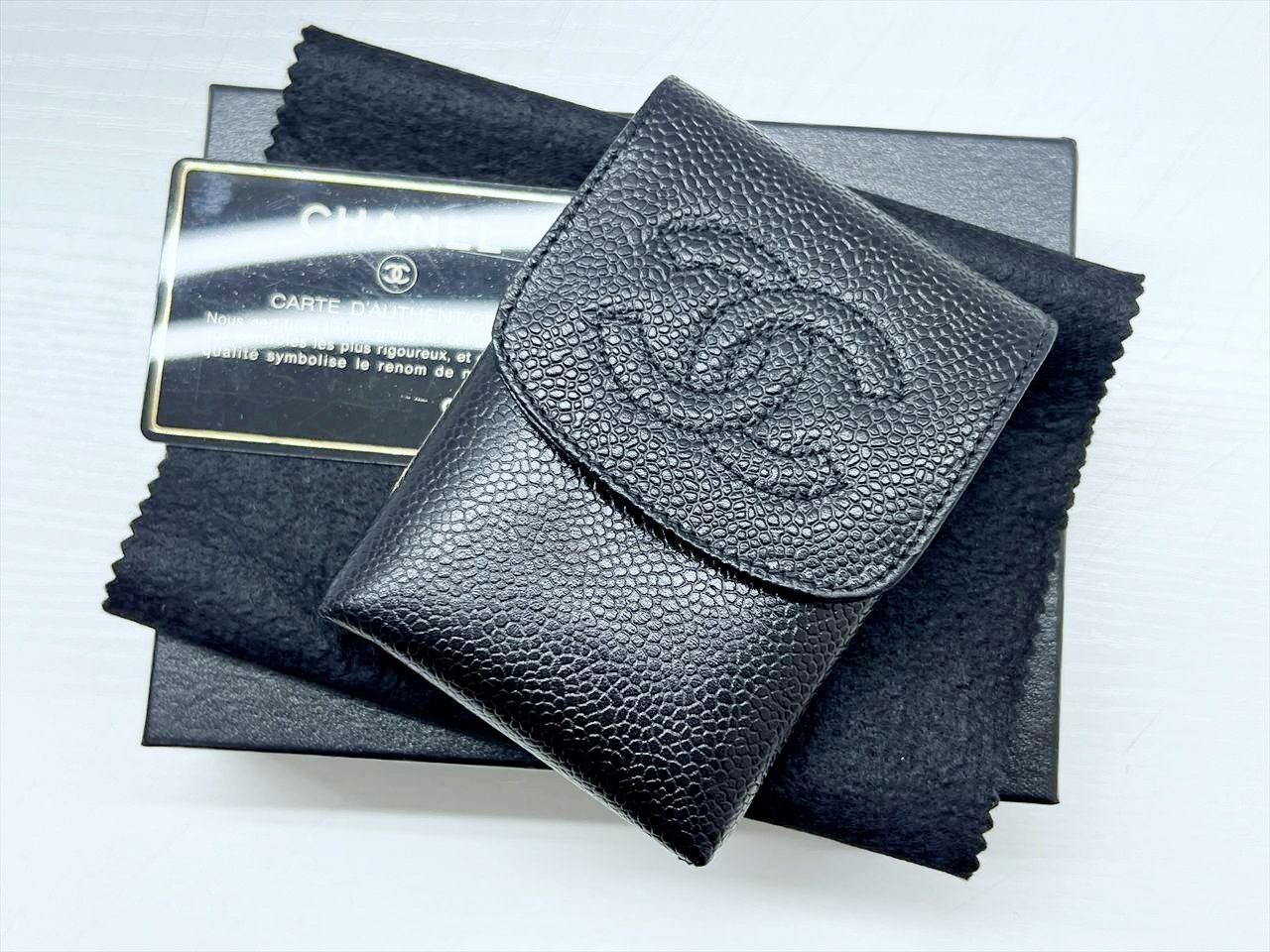 保管 CHANEL シャネル ココマーク キャビアスキン シガレット シガーケース たばこケース 小物入れ 黒 シールカード有