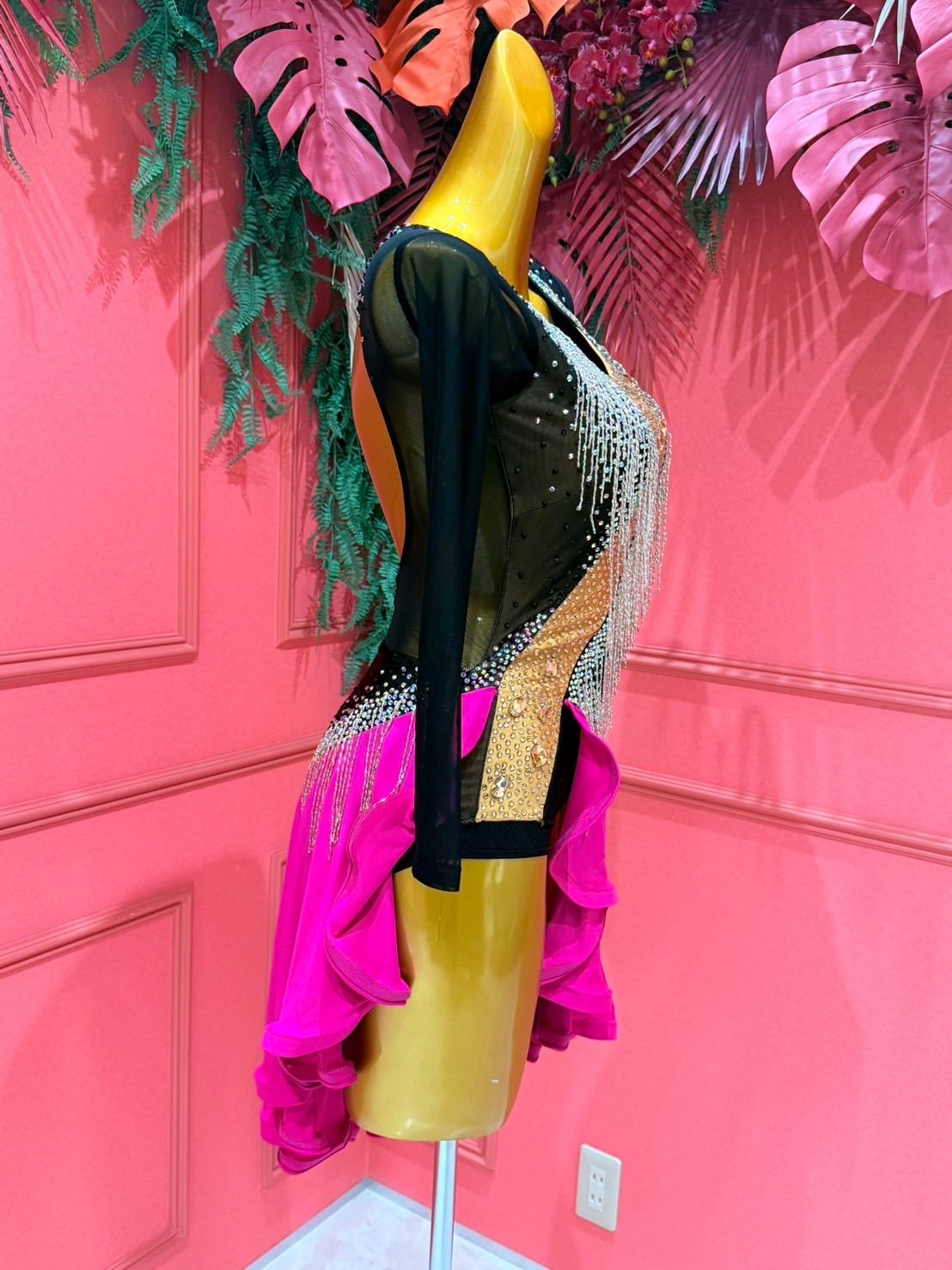 社交ダンス gentil ジャンティ GH ラテンドレス 黒 ブラック ピンク サイズM 252209005 MERCADOAVALIA_COM_BR