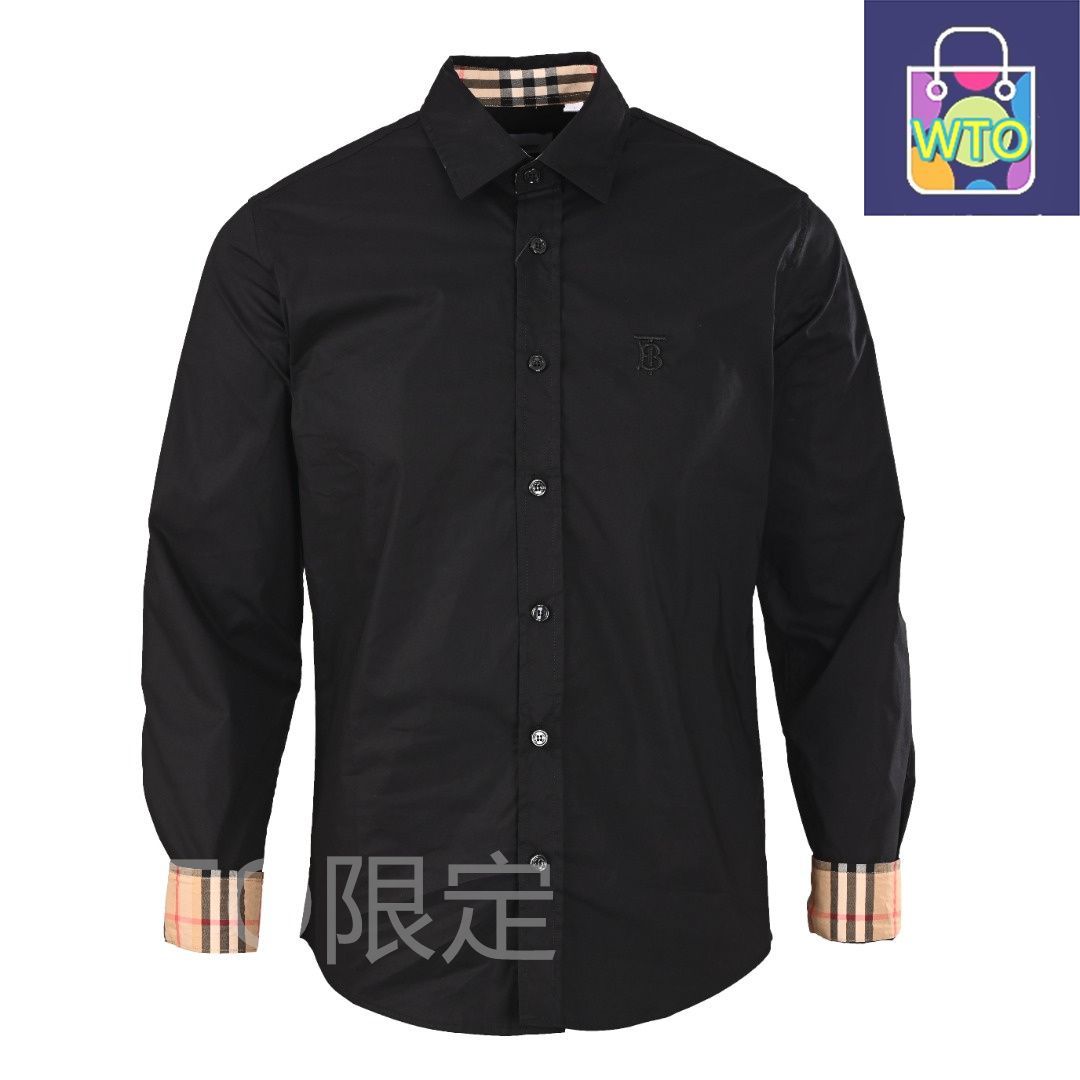 今日 Burberry バーバリー 袖口チェックBT刺繍ロングスリーブシャツ チェック位置合わせでクラシック雰囲気アウター トップス