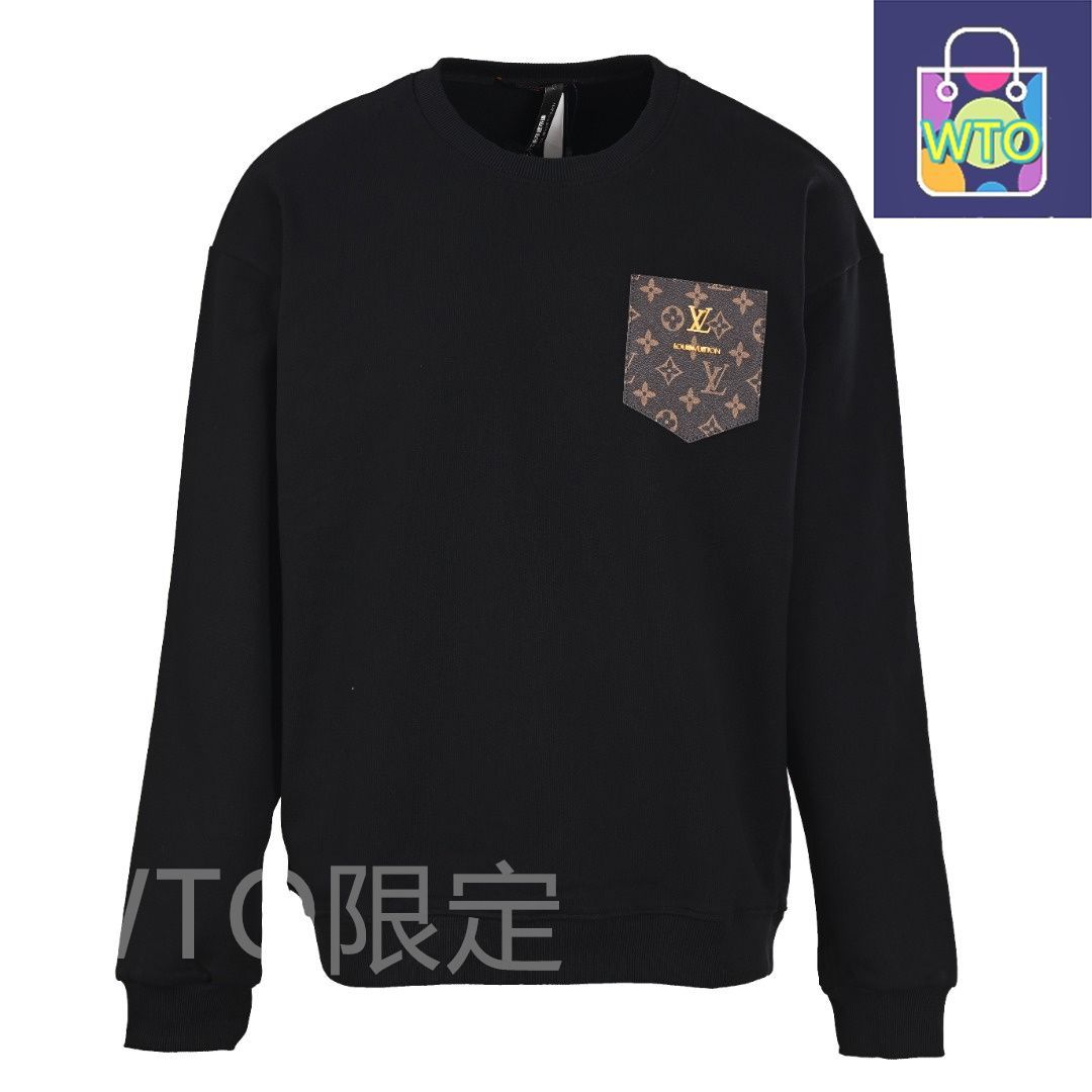 今日 Louis Vuitton ルイヴィトン 老花レザーパッチ丸首スウェット レザーロゴで 感ありアウター トップス