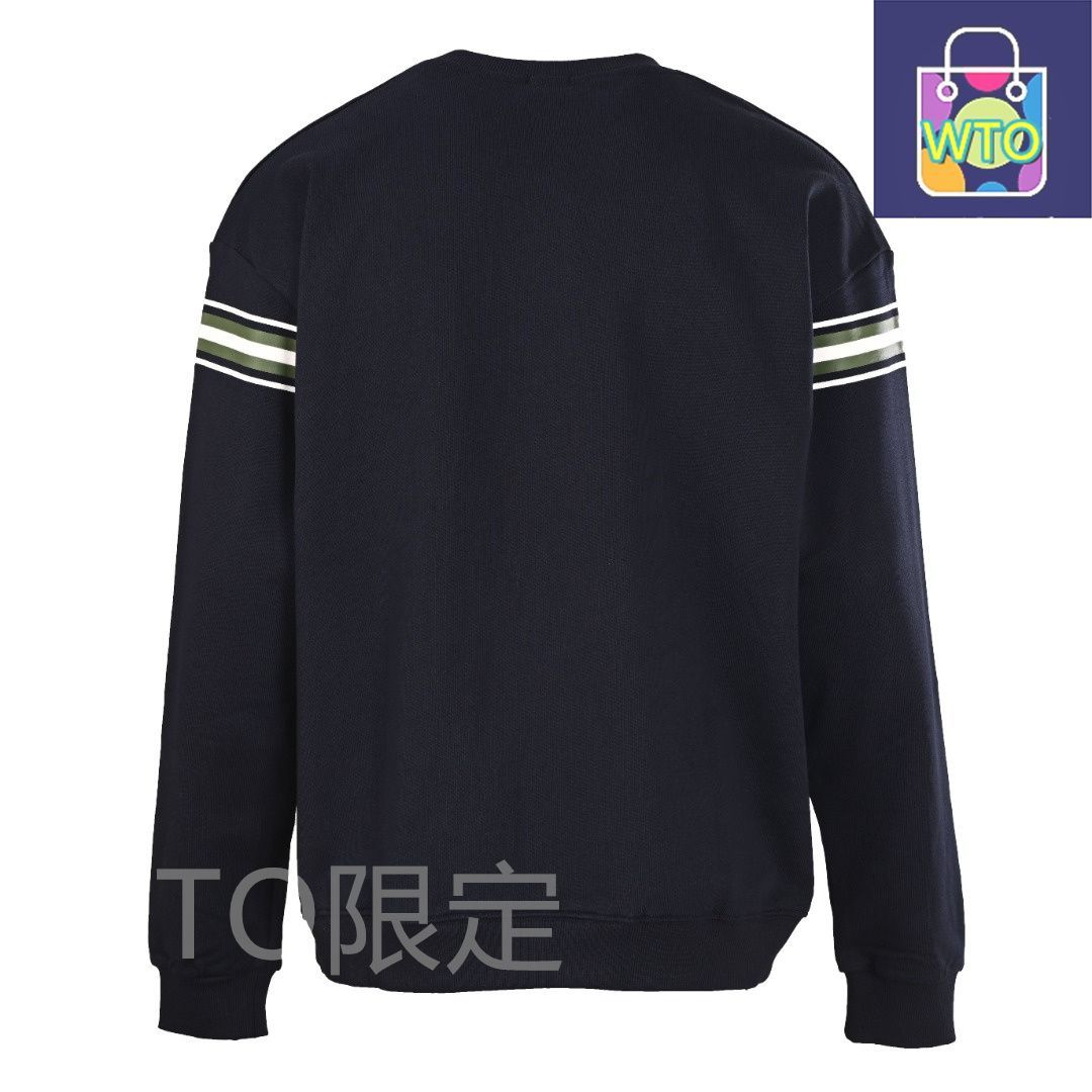 戦馬ロゴ刺繍横縞丸首スウェット 客供毛圈素材で通気性良好アウター