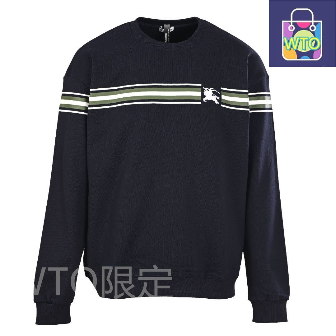 今日 Burberry バーバリー 戦馬ロゴ刺繍横縞丸首スウェット 客供毛圈素材で通気性良好アウター トップス