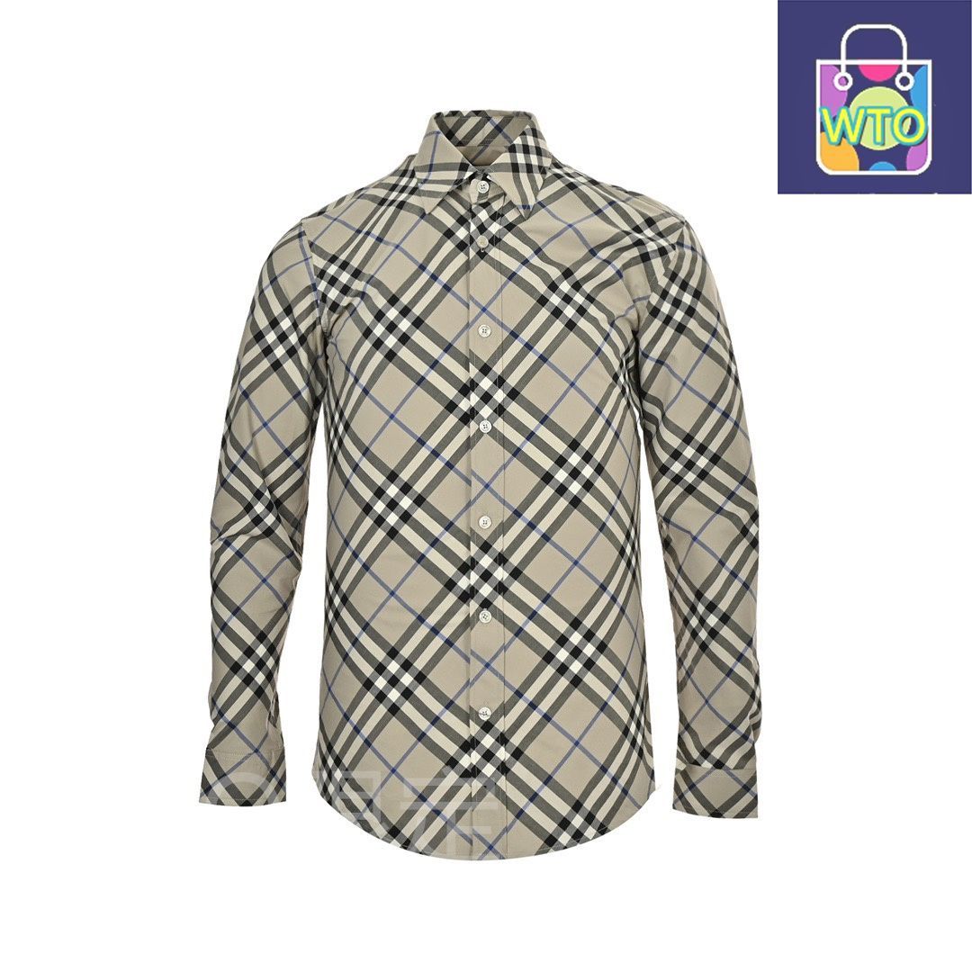 今日 Burberry バーバリー 斜め格子柄ロングスリーブシャツ 全編格子合わせ加工でクラシック感あり