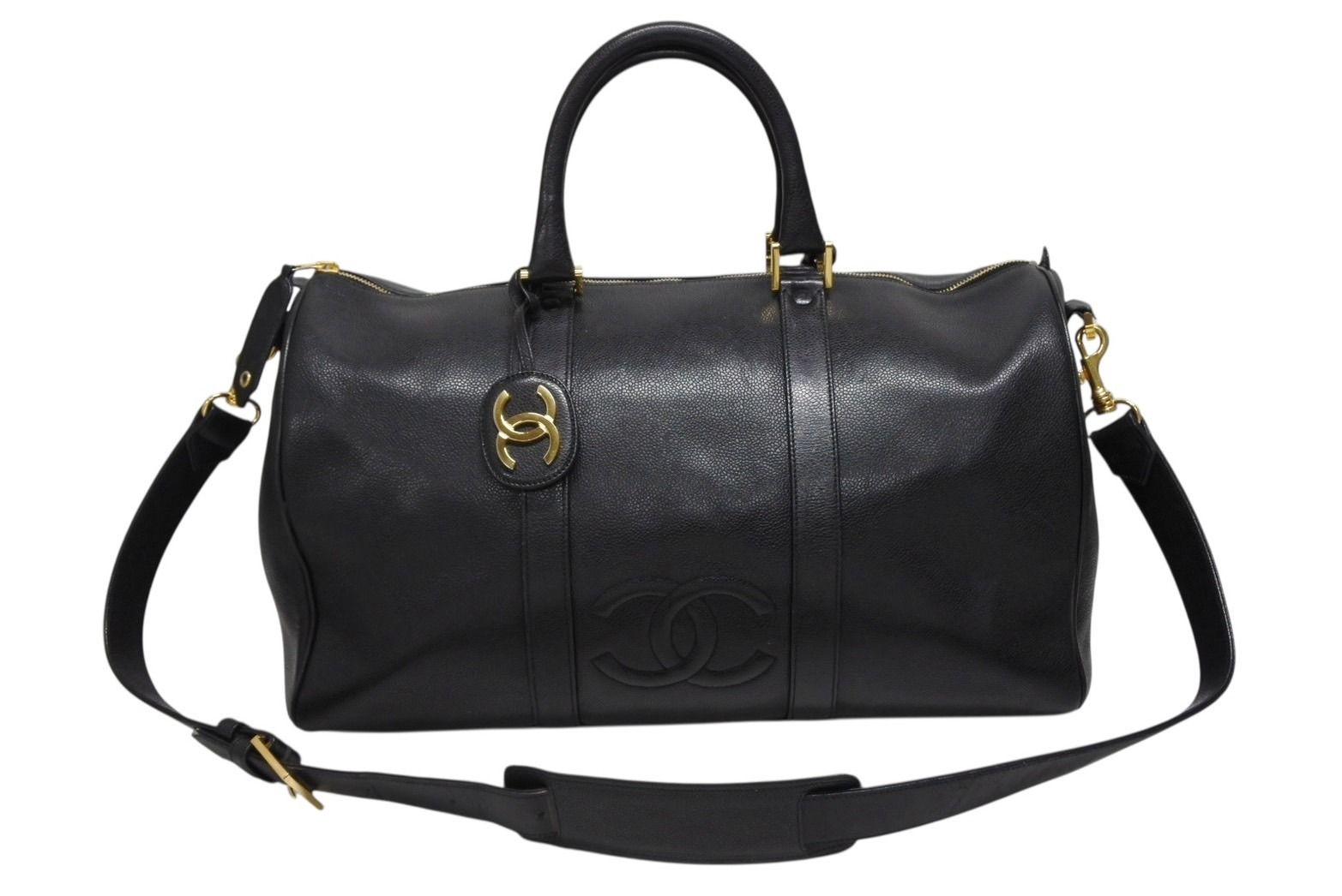 CHANEL シャネル ココマーク 2WAYバッグ ボストンバッグ ショルダーバッグ 3番台 キャビアスキン ブラック ゴールド金具 4b006989