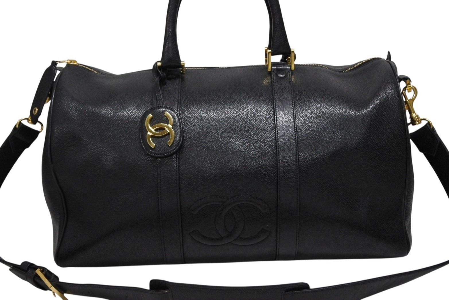 CHANEL シャネル ココマーク 2WAYバッグ ボストンバッグ ショルダーバッグ 3番台 キャビアスキン ブラック ゴールド金具 4b006989