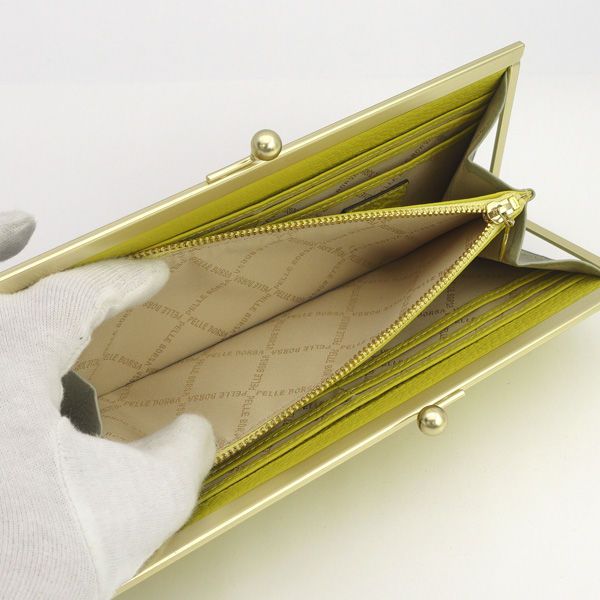 PELLE BORSA / ペレボルサ ◇がま口長財布/レザー/イエロー/箱付き