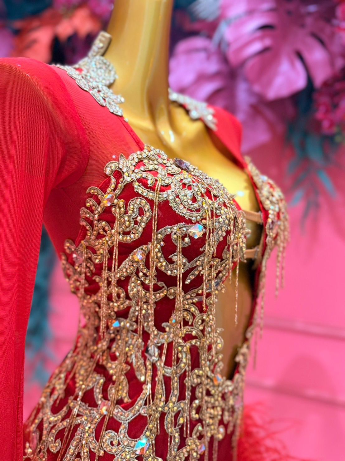 社交ダンス gentil ジャンティ authentic オーストリッチ 赤 レッド