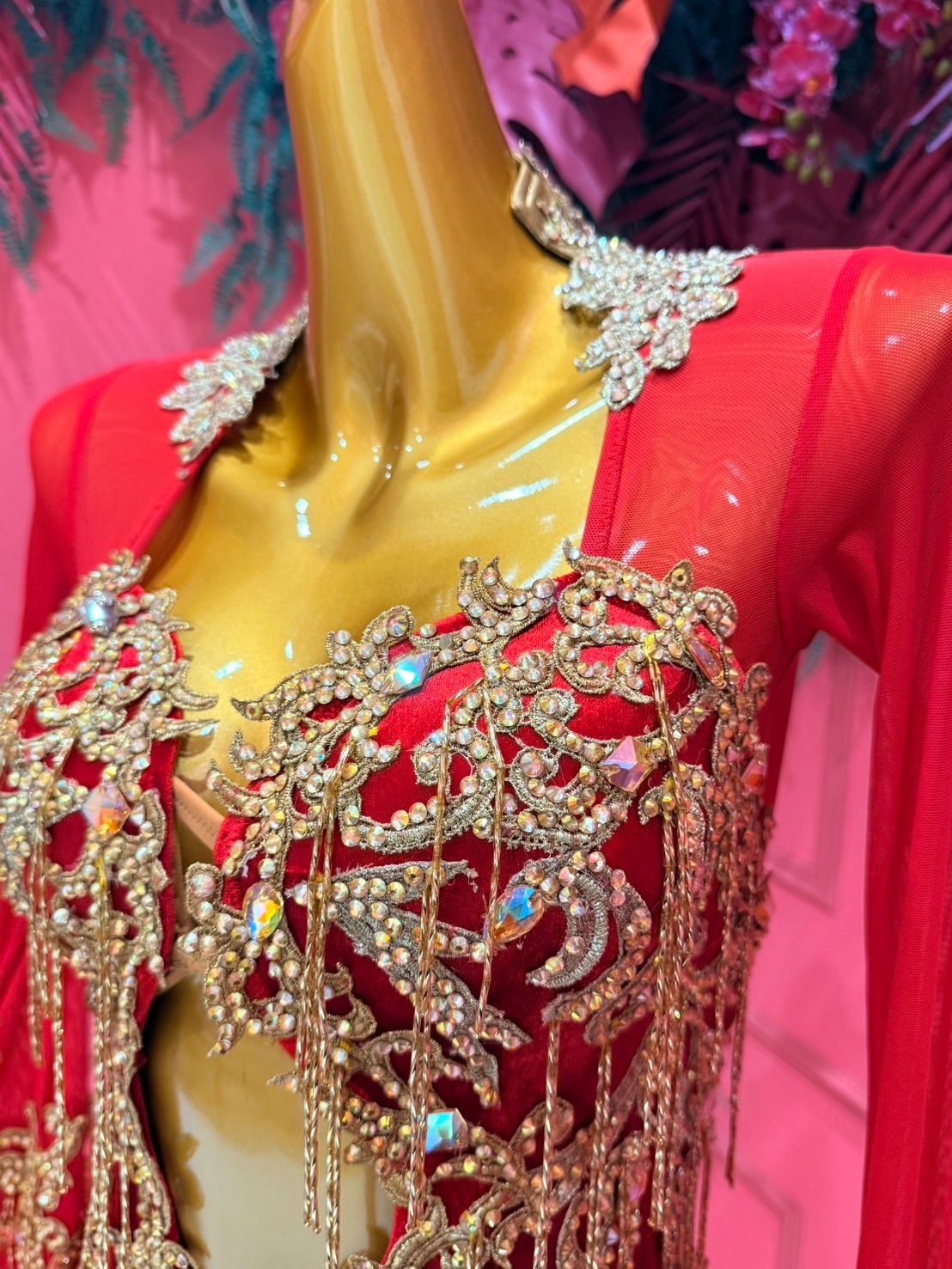 社交ダンス gentil ジャンティ オーストリッチ 赤 レッド ゴールド モチーフ サイズM