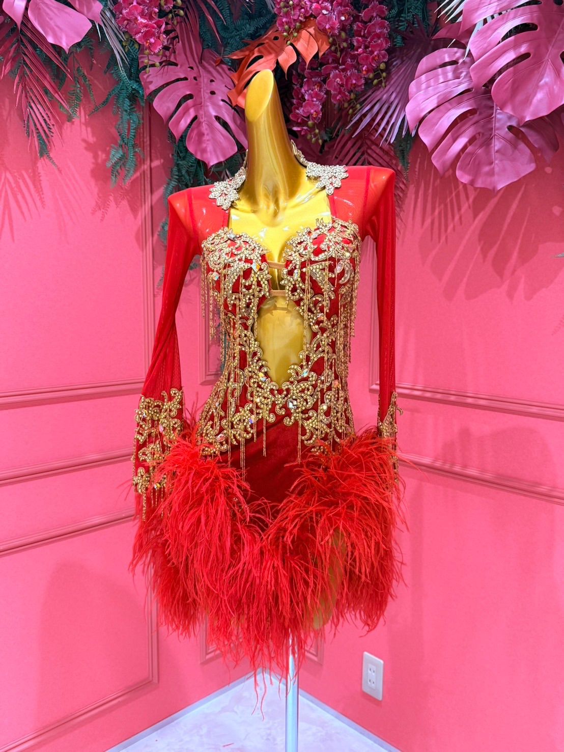 社交ダンス gentil ジャンティ authentic オーストリッチ 赤 レッド ゴールド モチーフ サイズM 252207019