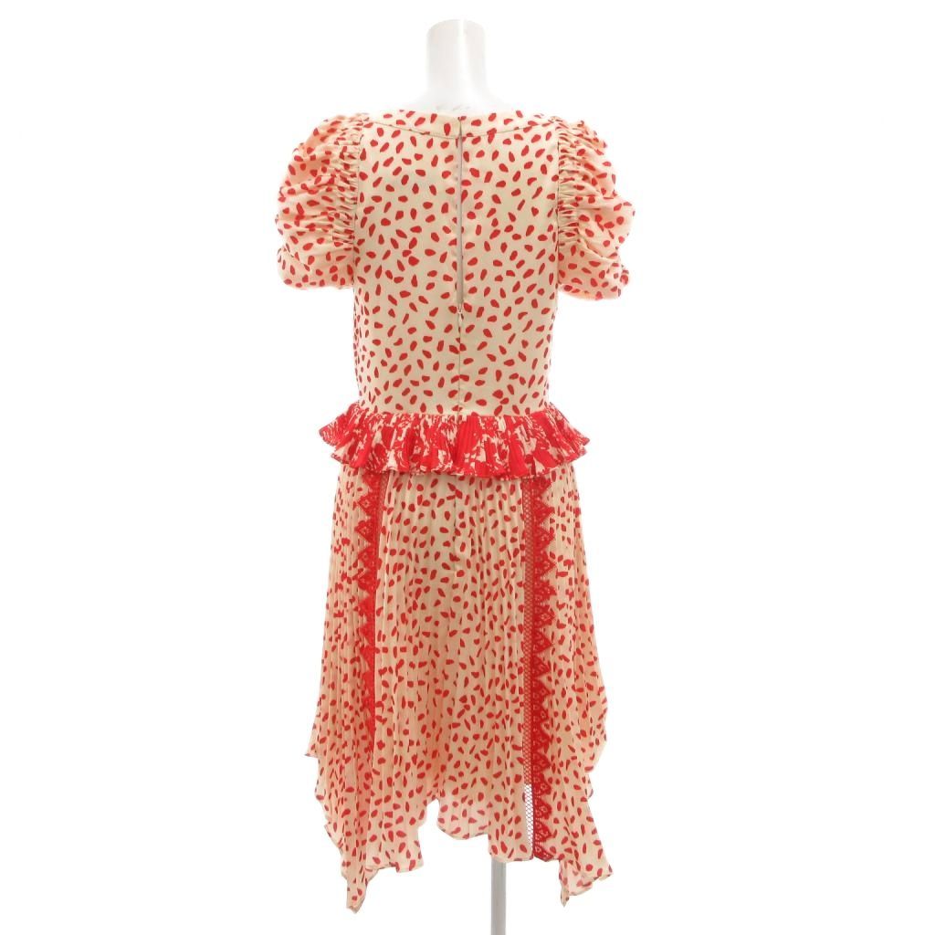 セルフポートレイト self-portrait Dot Satin Printed dress ドット サテン プリント ドレス ワンピース フリル レース半袖 プランジング Vネック ロング バルーンスリーブ 赤 レッド 白 ホワイト UK 6