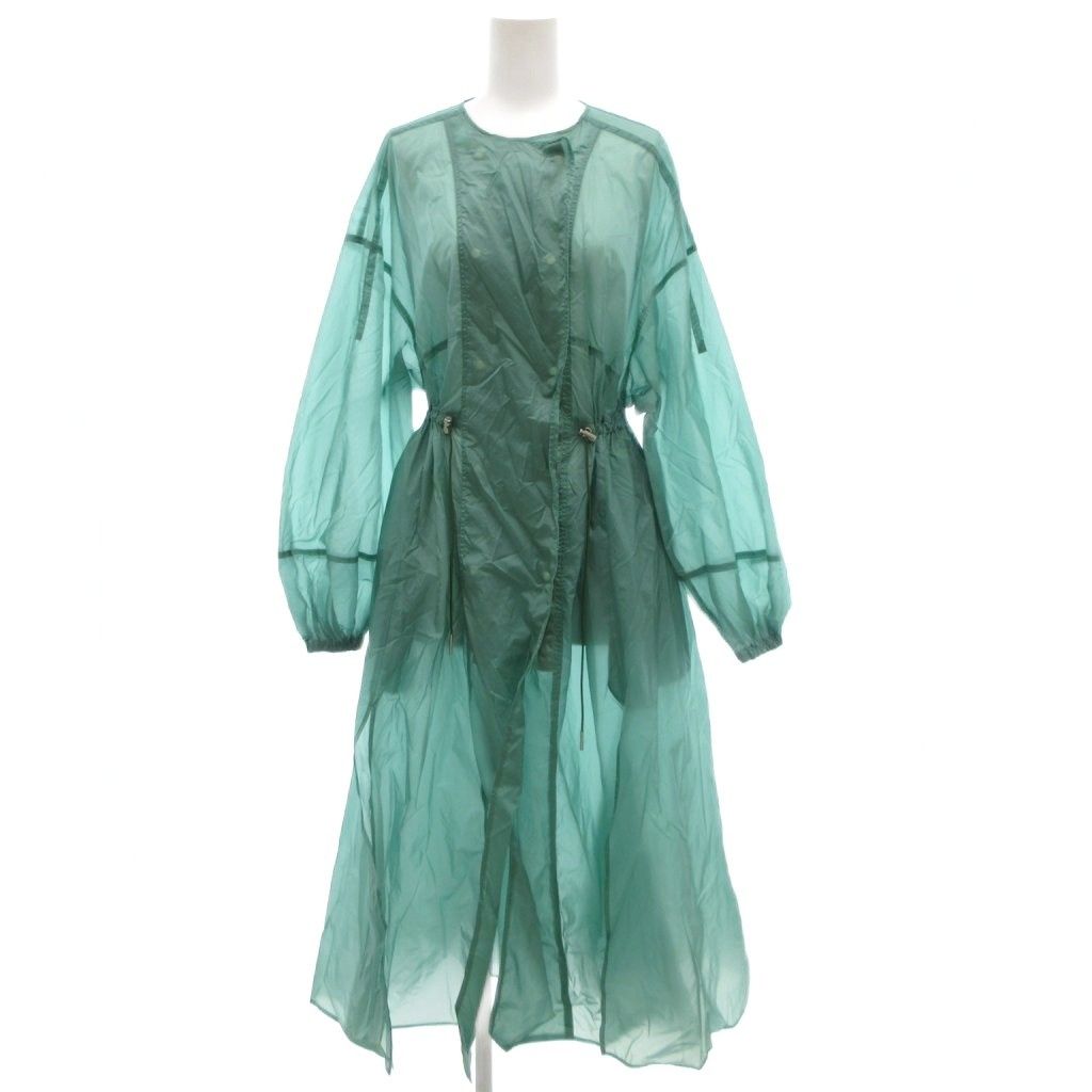 エンフォルド ENFOLD 20SS ナイロン ノー スプリングコート 38 ロング シアー スナップボタン ギャザー 緑 グリーン 300DS330-0640 GV GY30