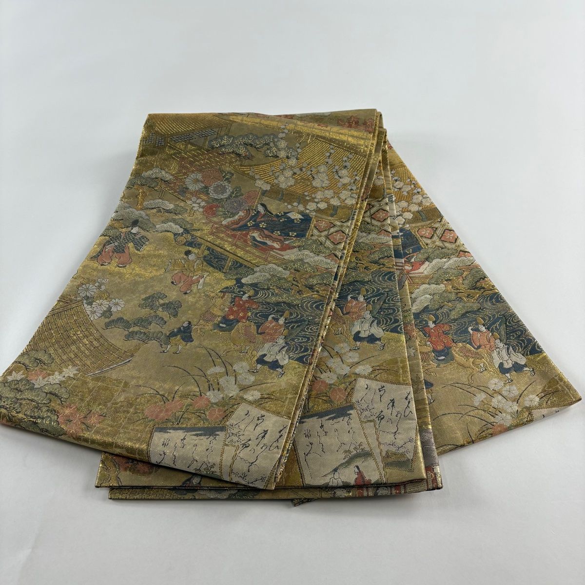 美品】 注文 丸帯 名品 源氏絵 箔 金色 全通 正絹 【】 在庫一掃