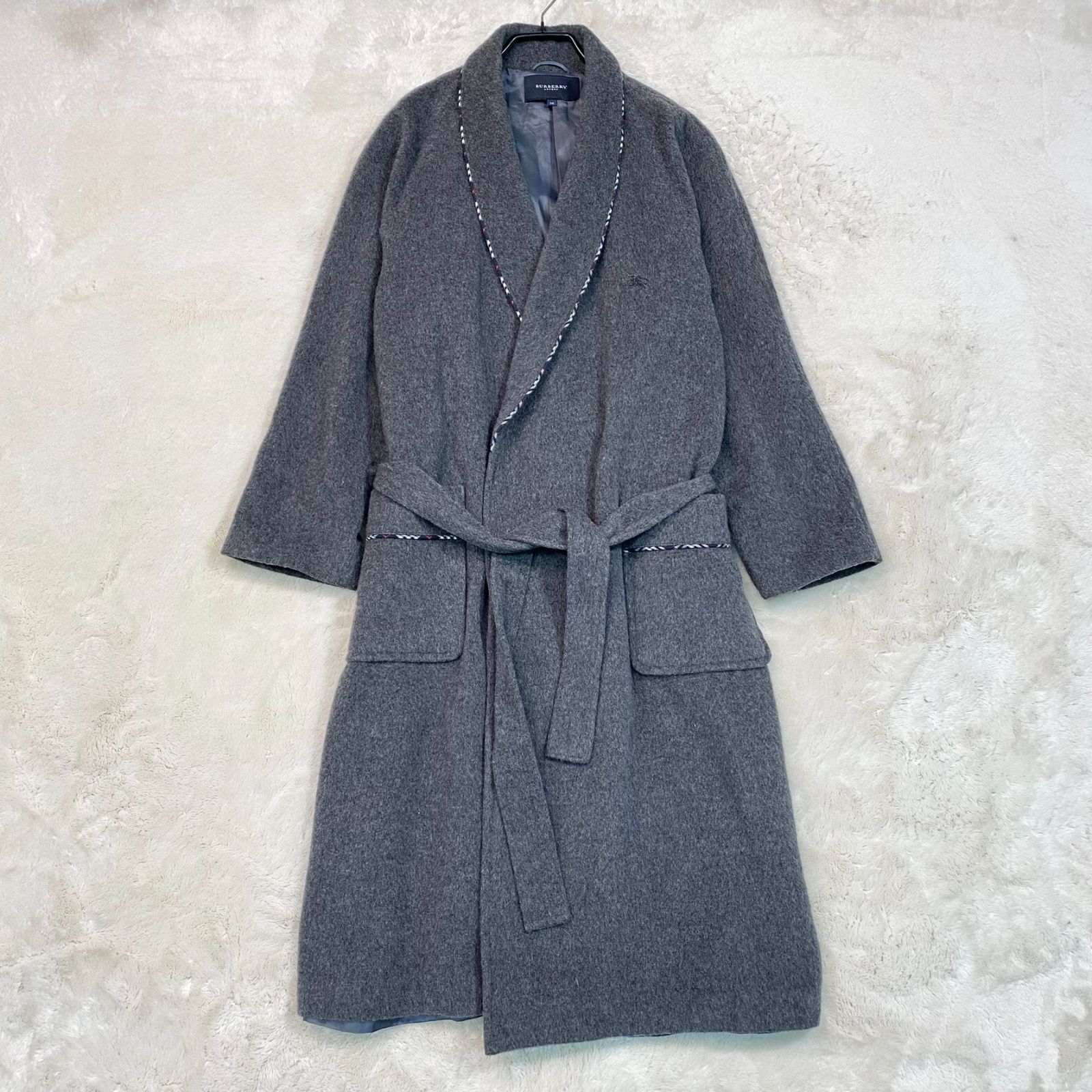 BURBERRY LONDON バーバリーロンドン カシミヤ混 ガウンコート ロゴ刺繡 ノバチェック グレー