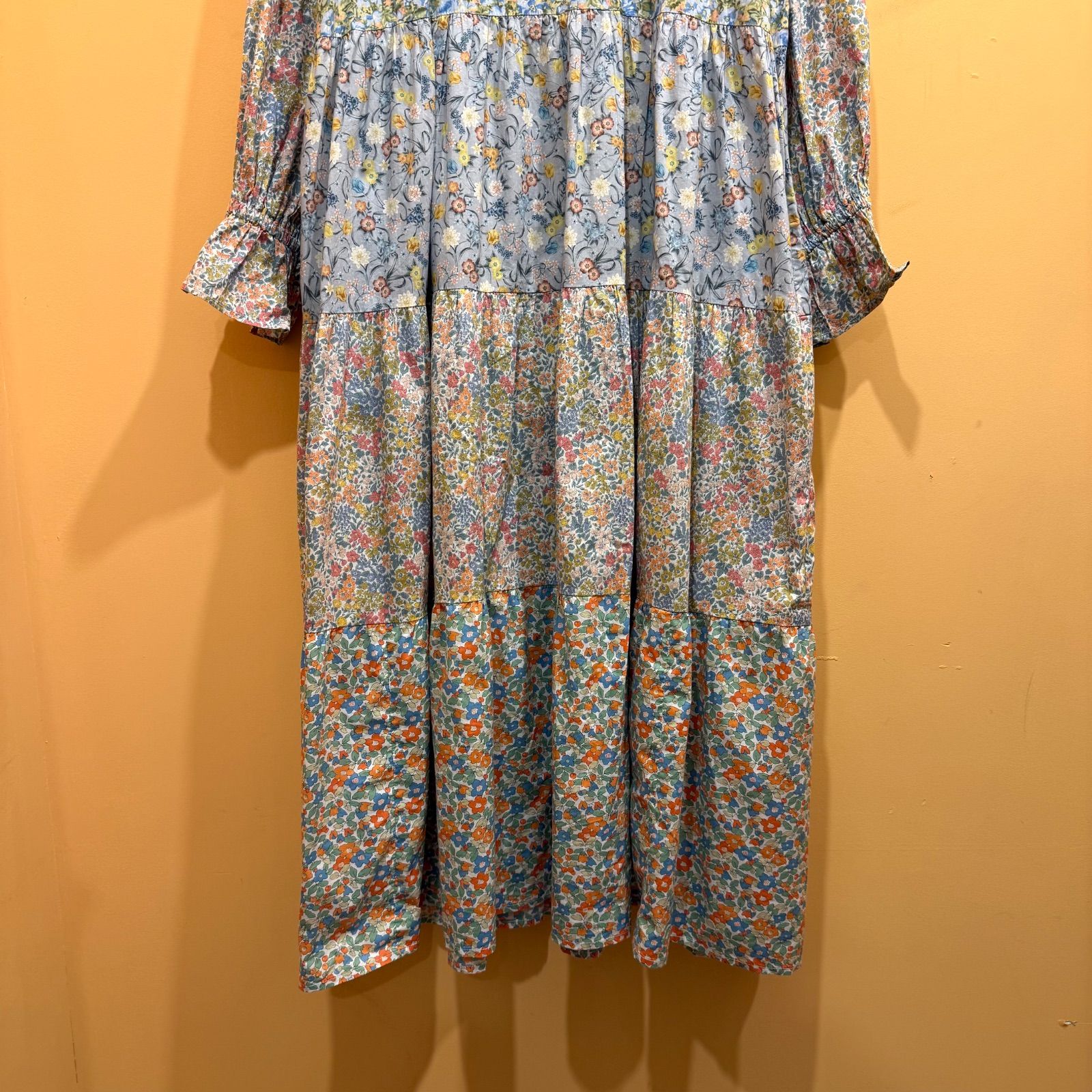  TSUHARU by Samansa Mos 2 LIBERTY パッチワーク切替ワンピース リバティ柄 み 長袖 七分袖 シャツワンピース