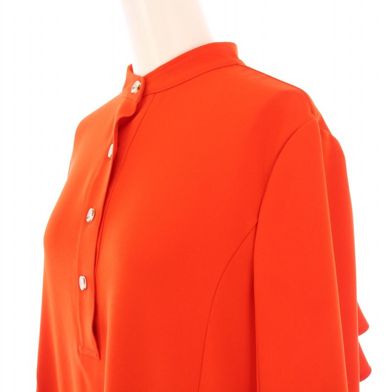 アディアム ADEAM ワンピース ひざ丈 長袖 バンドカラー ハーフボタン