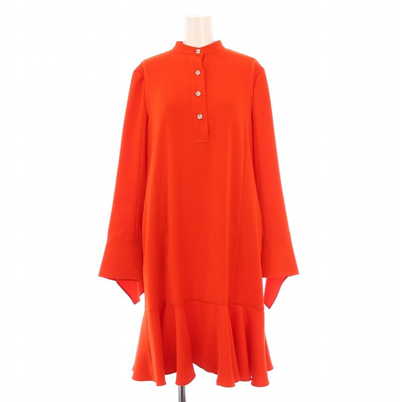 アディアム ADEAM ワンピース ひざ丈 長袖 バンドカラー ハーフボタン