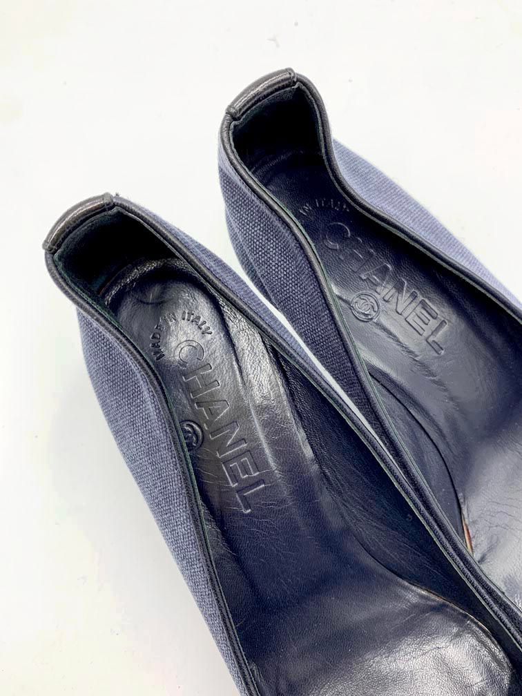 CHANEL パンプス デニム ヒール ココマーク 37 CHANEL シャネル デニム ハイヒール パンプス size37/青