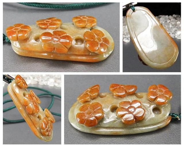 一点物逸品本翡翠梅花原色手彫りひすい天然石ネックレス902-029RYZa  