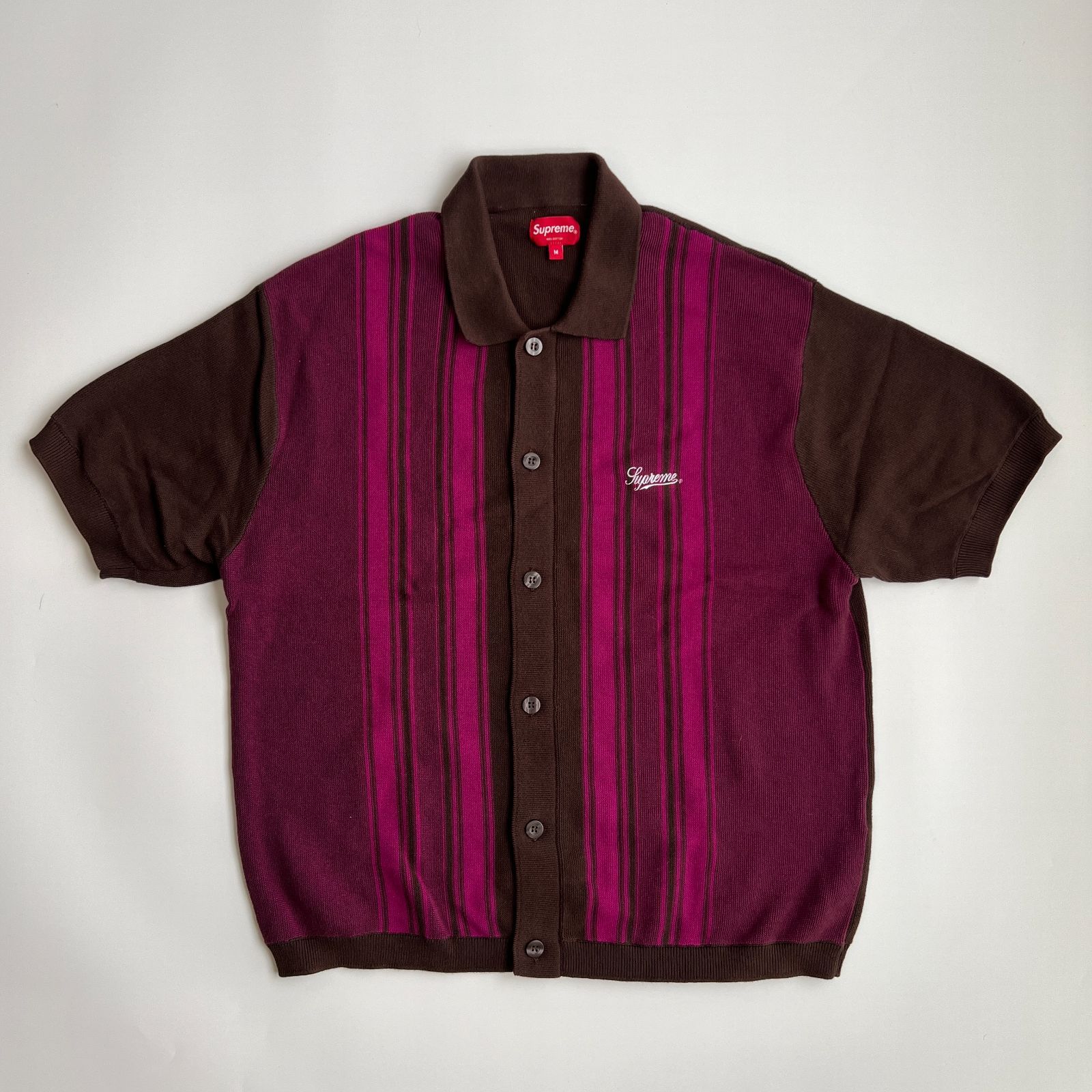 Supreme シュプリーム ストライプ ボタンアップ ポロ コットンニット ポロシャツ サイズM 古着