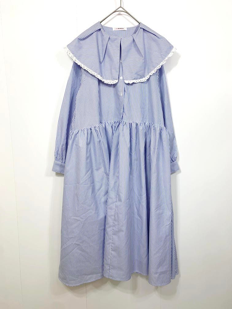 UNMINOU アンミヌ ビック ストライプ ワンピース sizeF 水色 レディース