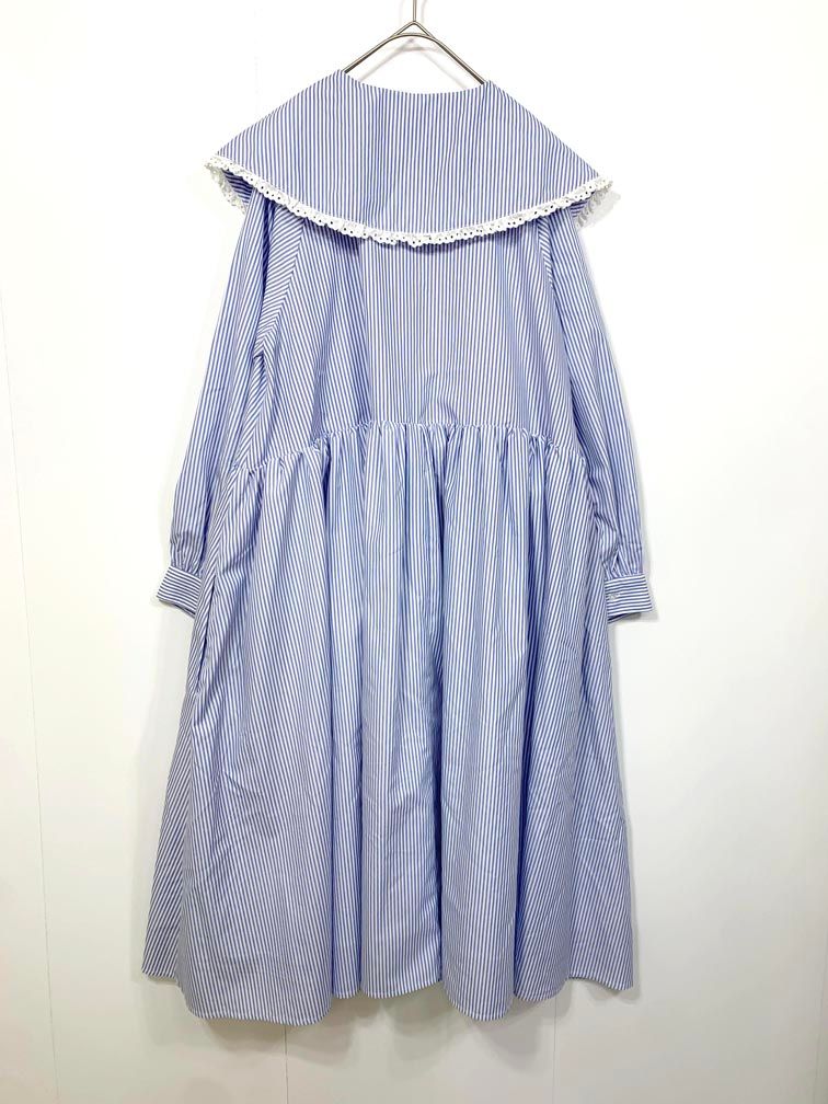 UNMINOU アンミヌ ビック ストライプ ワンピース sizeF 水色 レディース