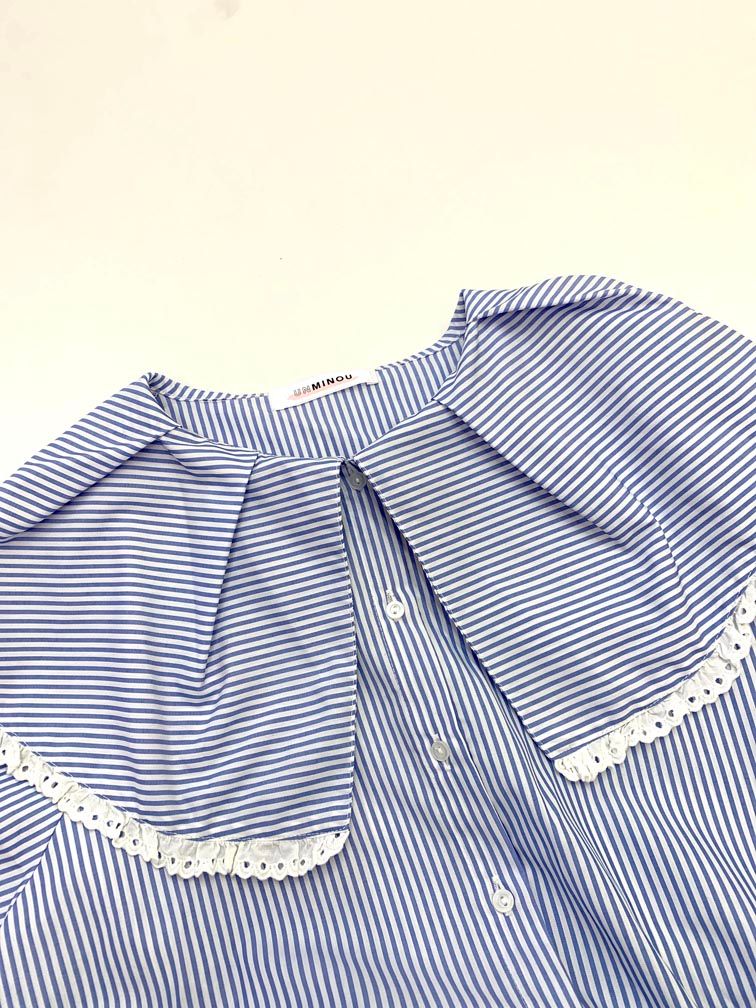  UNMINOU アンミヌ ビック ストライプ ワンピース sizeF 水色 レディース 長袖 七分袖 その他