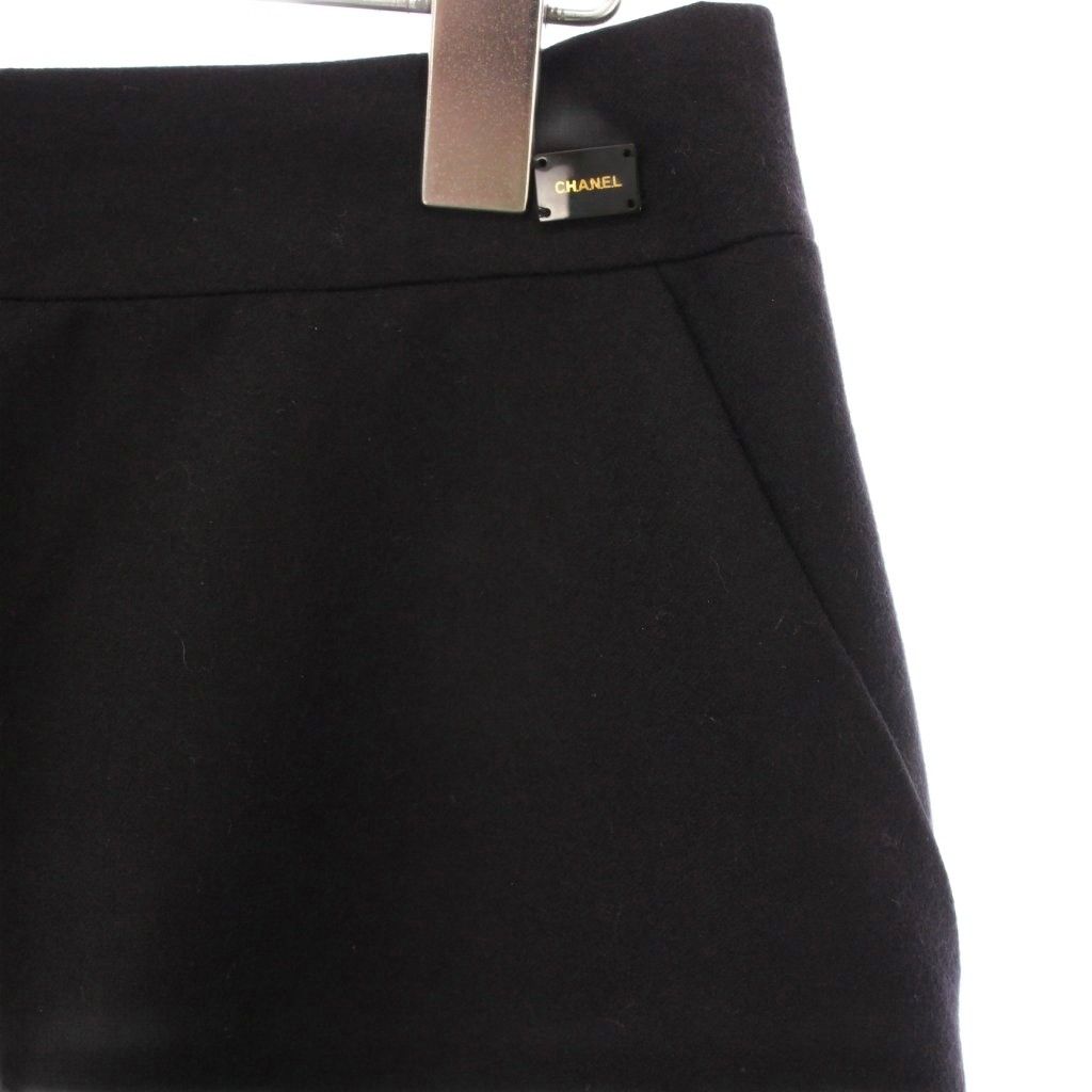 シャネル CHANEL フレアスカート ひざ丈 ロゴ シルク ウール カシミヤ