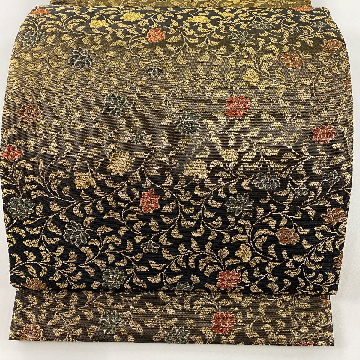 【在庫一掃】 袋帯 美品 逸品 紋屋井関 落款 御寮織 花唐草 金糸 焦茶色 六通 正絹 【】