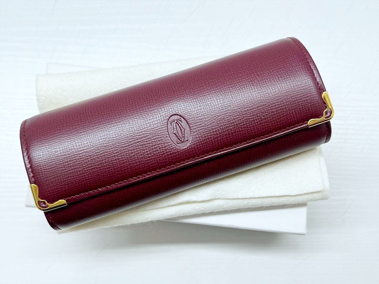 保管 Cartier カルティエ マスト メガネケース レザー ボルドー
