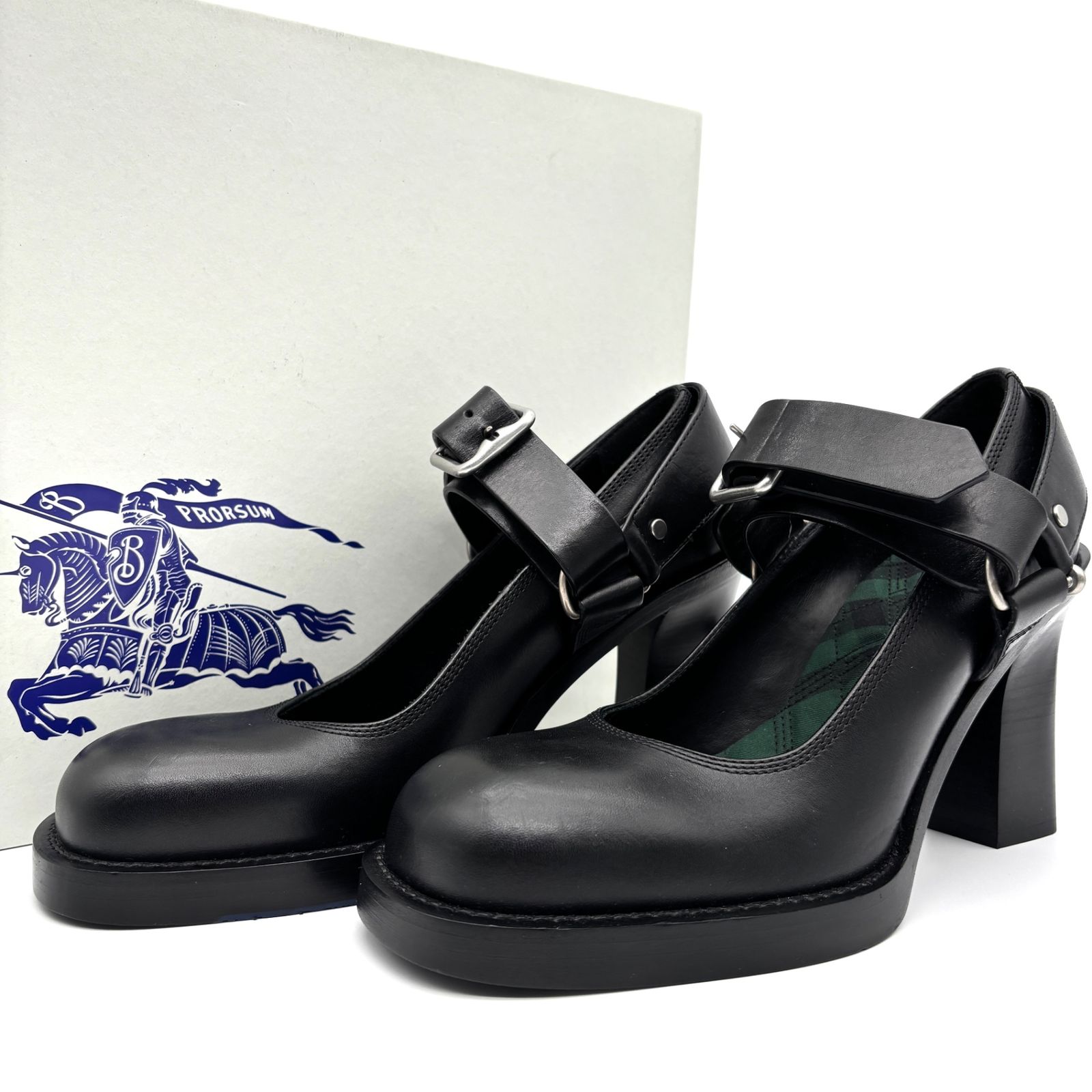 未使用級 BURBERRY バーバリー レザー スターラップ パンプス チェック  