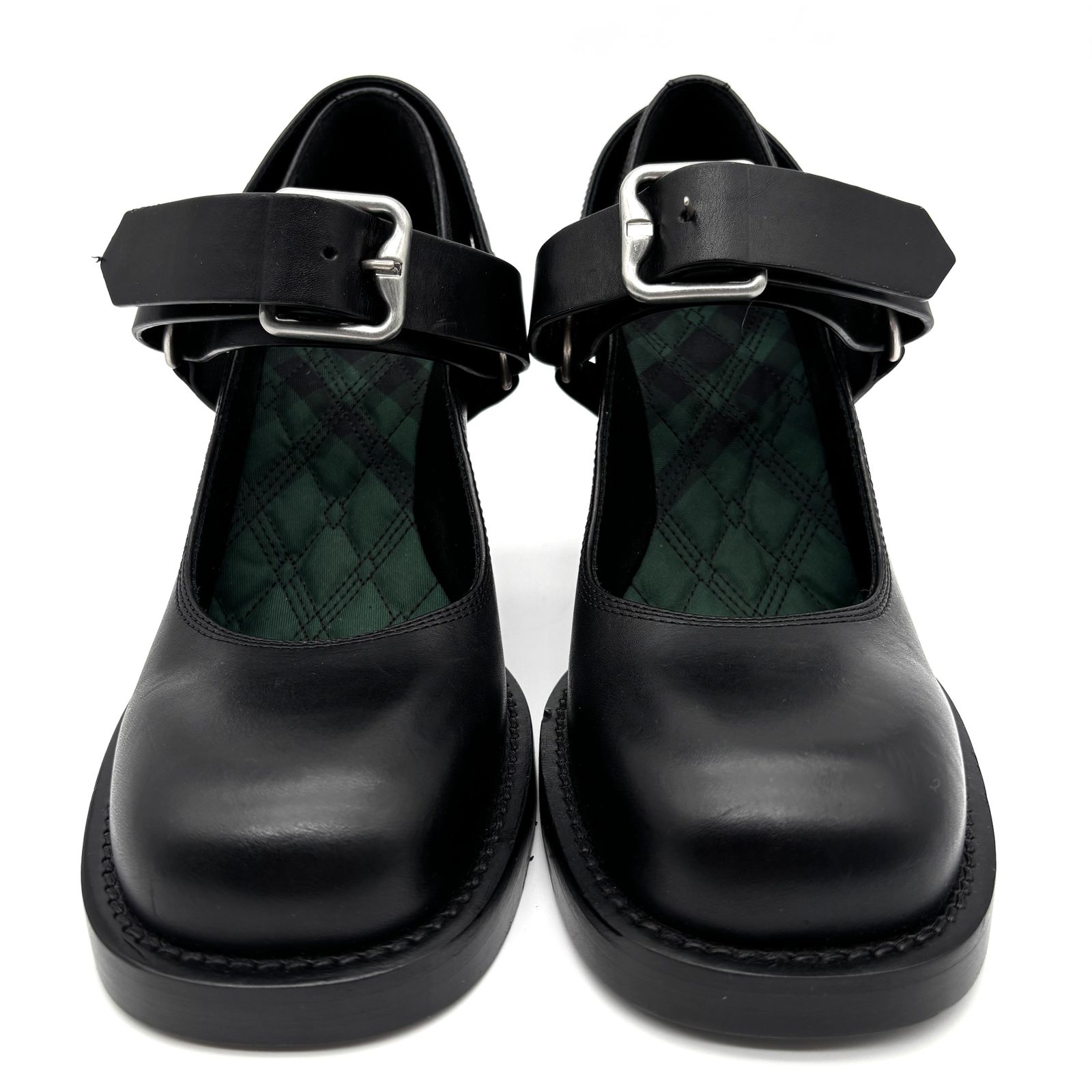 未使用級 BURBERRY バーバリー レザー スターラップ パンプス チェック  