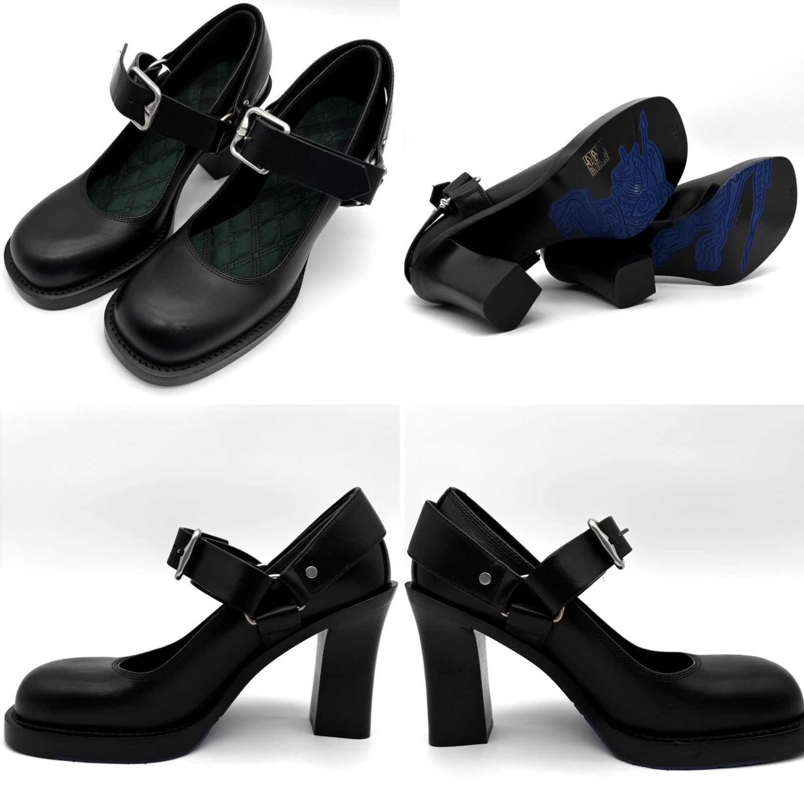 未使用級 BURBERRY バーバリー レザー スターラップ パンプス チェック  