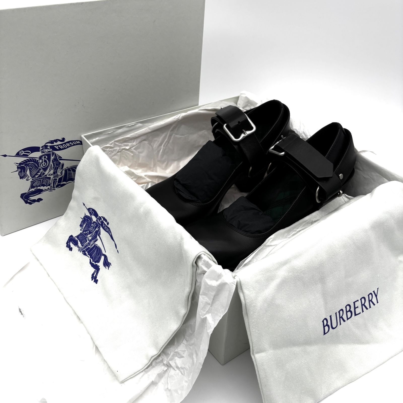 未使用級 BURBERRY バーバリー レザー スターラップ パンプス チェック  