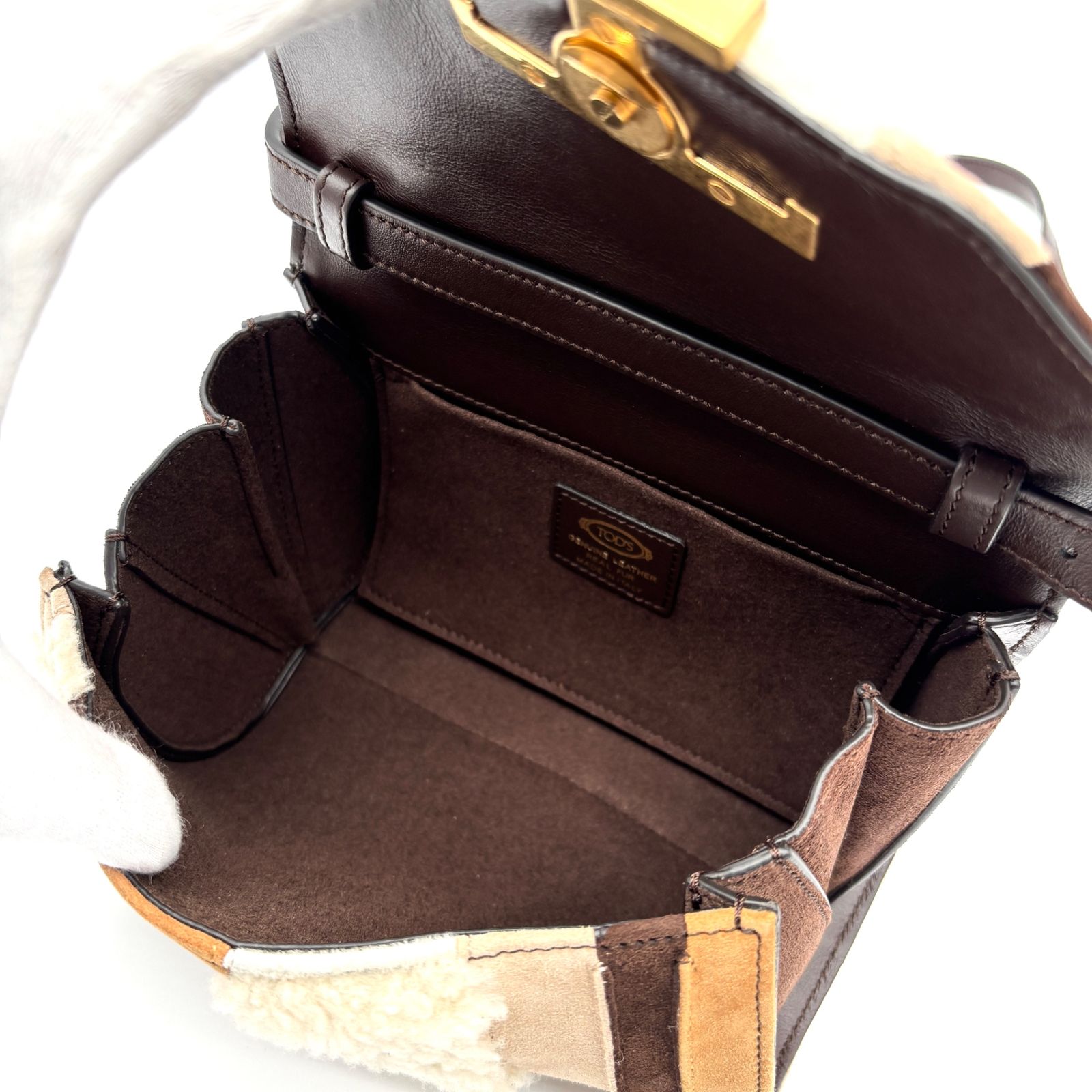 TOD'S ムートン ショルダーバッグ ダークブラウン TOD'S トッズ Tタイムレス ショルダーバッグ レディース ボア ムートン