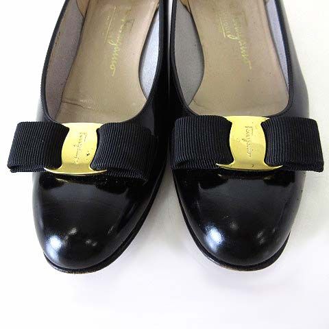  サルヴァトーレフェラガモ Salvatore Ferragamo パンプス ヴァラ リボン 本革 エナメル レザー 7 C 黒 ブラック 24.0 cm くつ 靴 シューズ ハイヒール パンプス パンプス