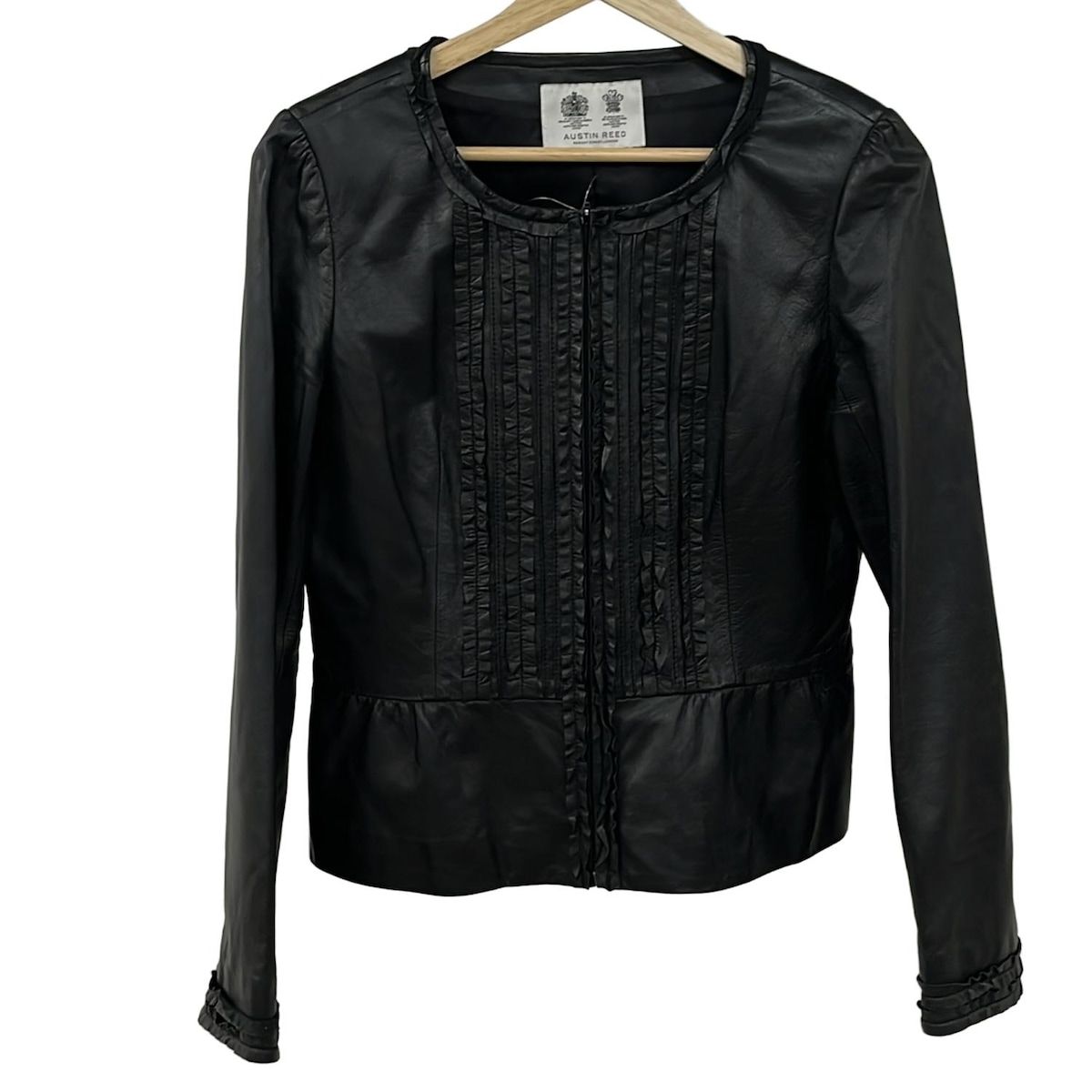 Austin Reed オースチンリード ライダースジャケット サイズ40 L レディース 黒 長袖 レザー フリル 秋 春