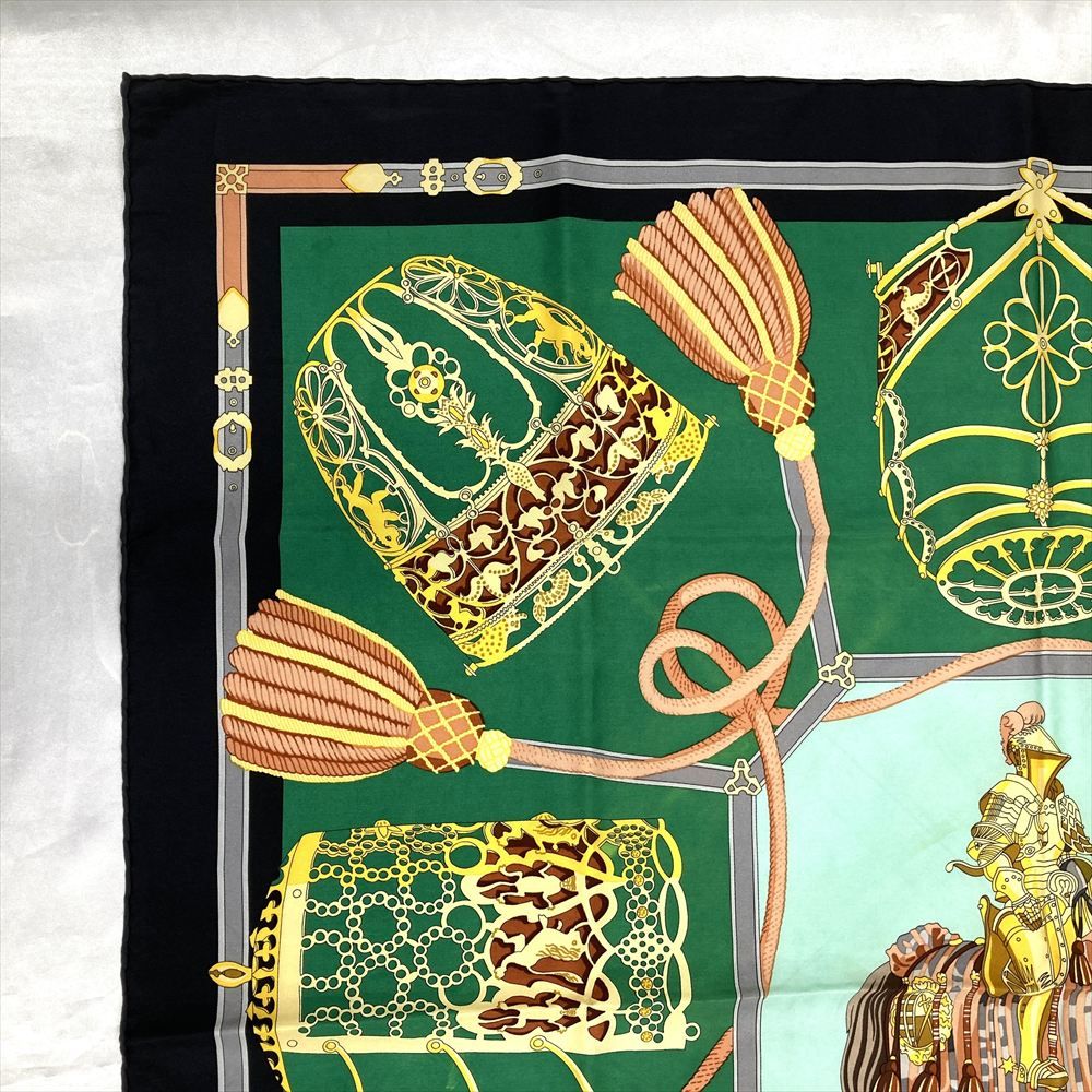 エルメス HERMES カレ90 LES MUSEROLLES 鼻革 スカーフ グリーン ブラック レディース