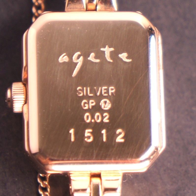 稼働美品】agete スクエアフェイスジュエリーウォッチ ピンクゴールド