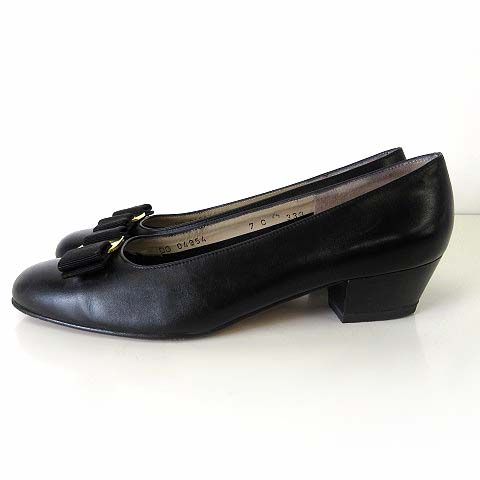 サルヴァトーレフェラガモ Salvatore Ferragamo パンプス ヴァラ リボン 本革 レザー 7 C 黒 ブラック 24.0 cm くつ 靴 シューズ