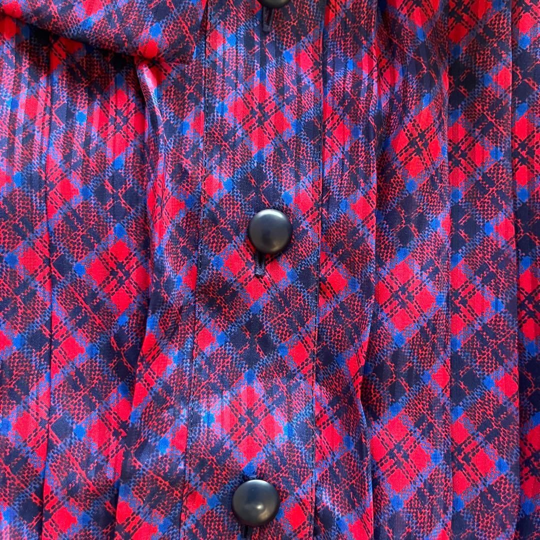  昭和レトロ 赤×紺チェックワンピース｜リボンタイ付き クラシカルドレス 長袖 七分袖 その他
