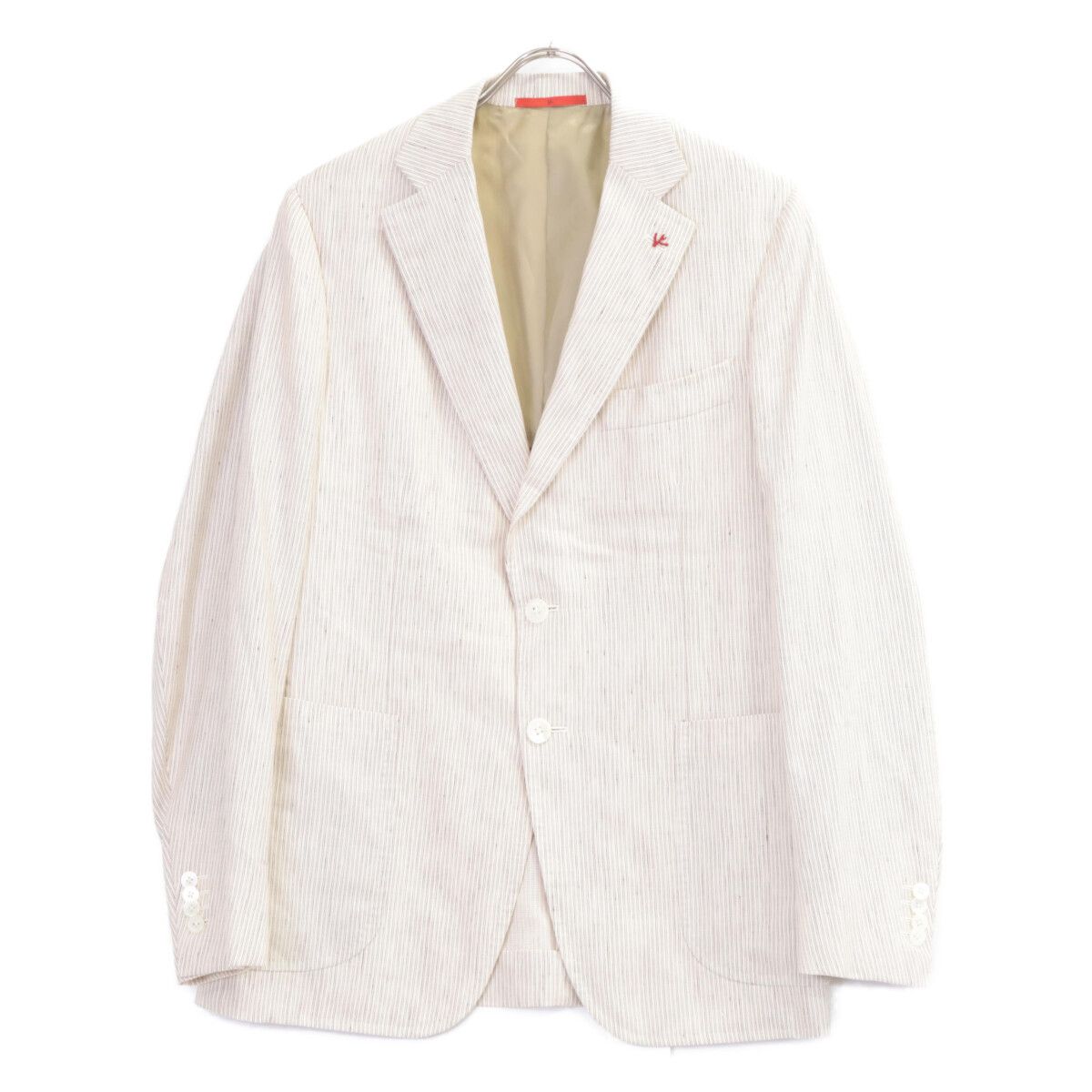 ISAIA イザイア CAPRI 21GSI ｼﾙｸ×ﾘﾈﾝ ﾍﾞｰｼﾞｭｽﾄﾗｲﾌﾟ ｼﾝｸﾞﾙｼﾞｬｹｯﾄ 48