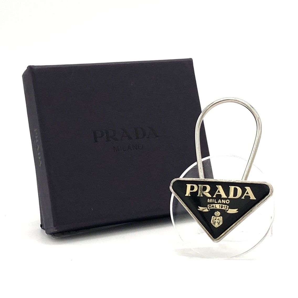 PRADA プラダ キーホルダー キーリング ロゴ トライアングル シルバー ブラック レディース メンズ ファッション ヴィンテージ