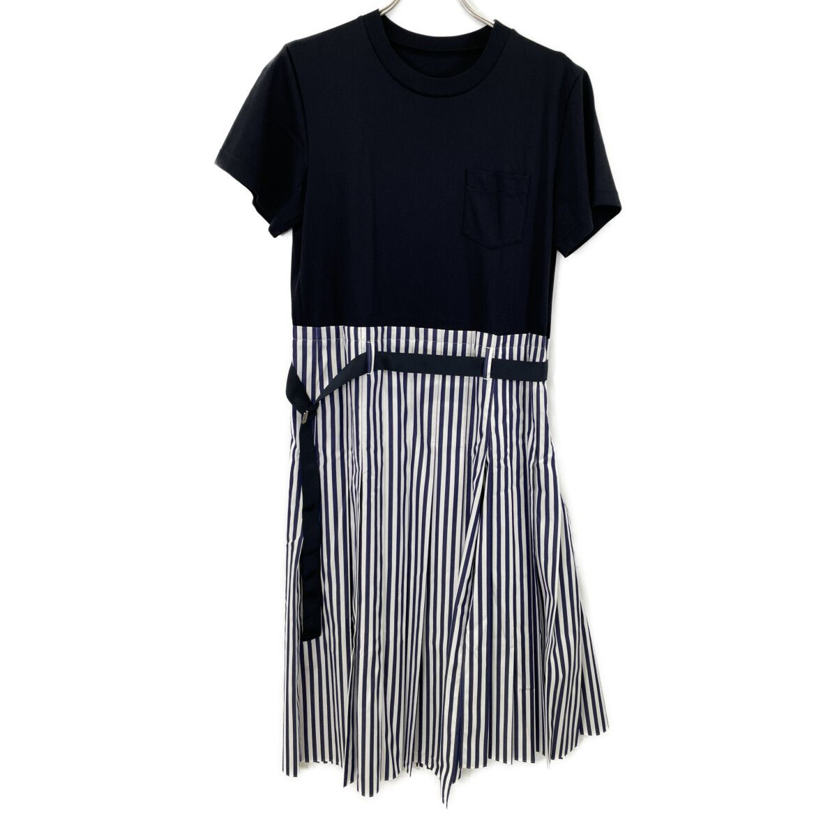 sacai サカイ 24-07401 24年 ﾈｲﾋﾞｰ THOMAS MASON Cotton Poplin x Jersey Dress ｼｬﾂ半袖ﾜﾝﾋﾟｰｽ 1